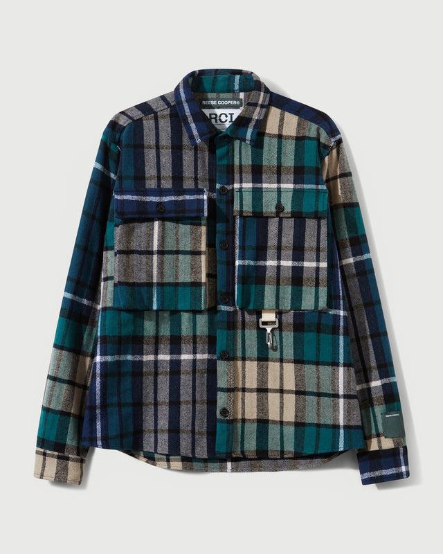 reese cooper RCI Reserve: Cargo Shirt in Navy Park Plaid Cotton Flannel