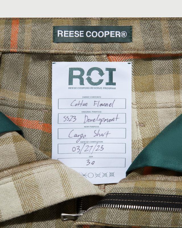 Reese Cooper RCI Reserve: Cargo Short In Khaki Park Plaid Cotton Flannel