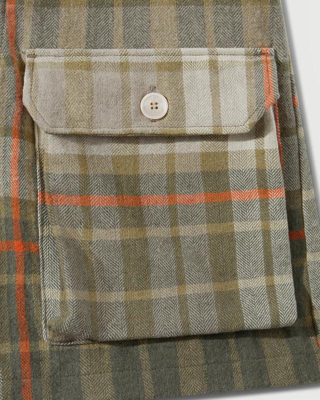 Reese Cooper RCI Reserve: Cargo Short In Khaki Park Plaid Cotton Flannel