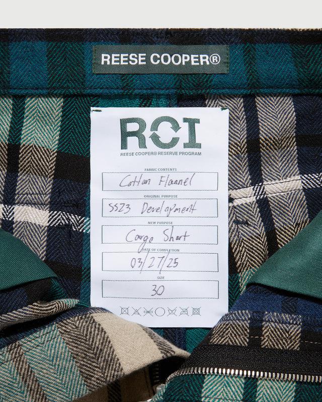 Reese Cooper RCI Reserve: Cargo Short In Navy Park Plaid Cotton Flannel