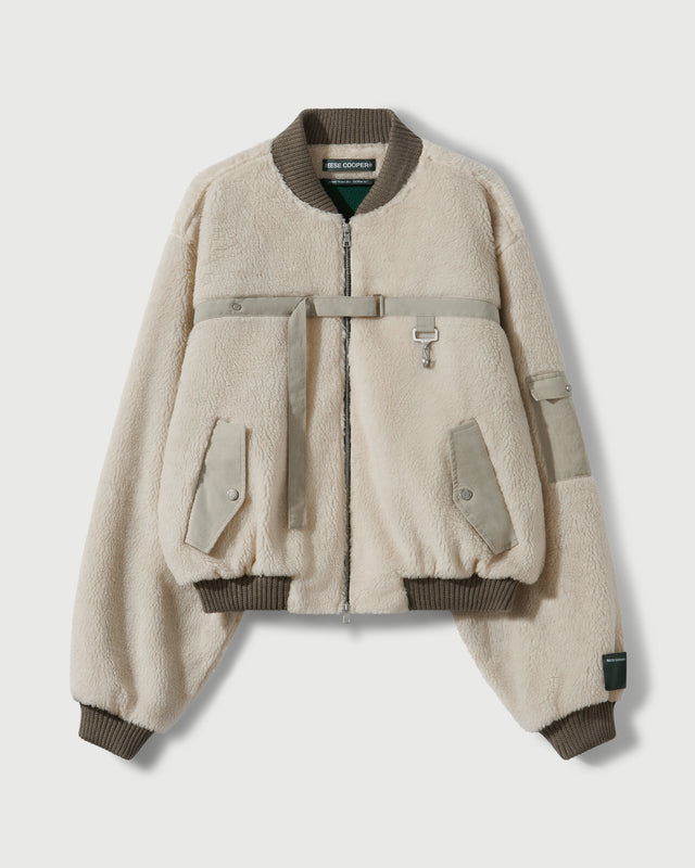 reese Cooper Sherpa Fleece Bomber Jacket In Cream & Khaki