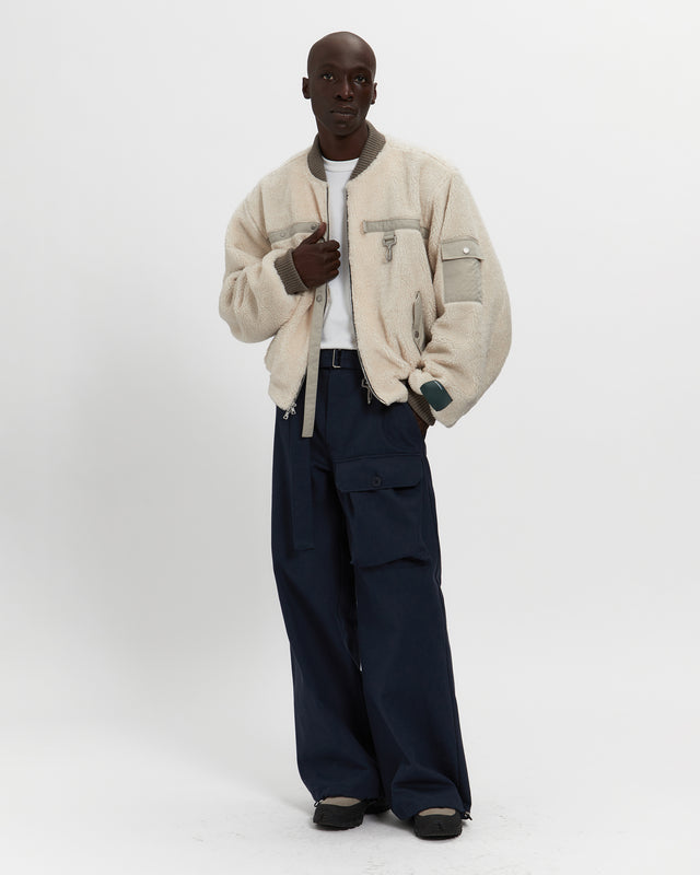 reese Cooper Sherpa Fleece Bomber Jacket In Cream & Khaki