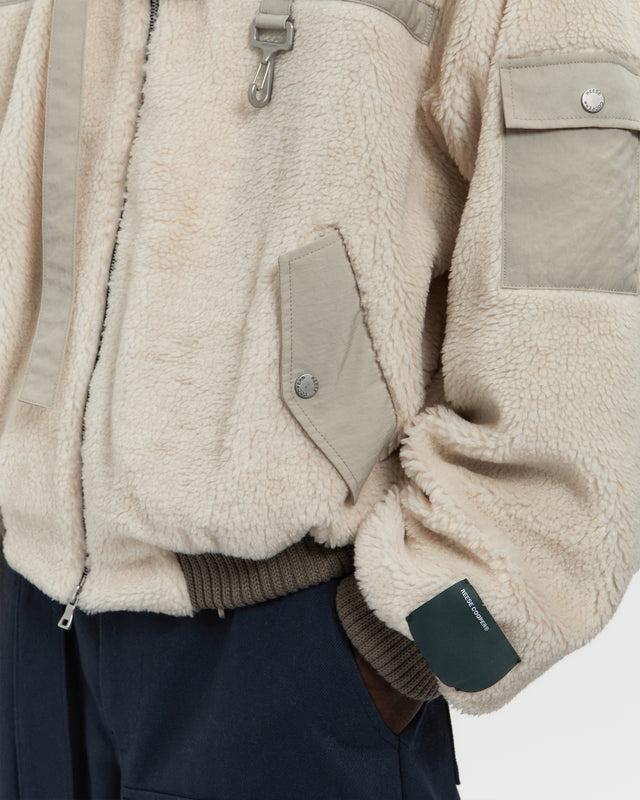 Reese Cooper Sherpa Fleece Bomber Jacket In Cream & Khaki