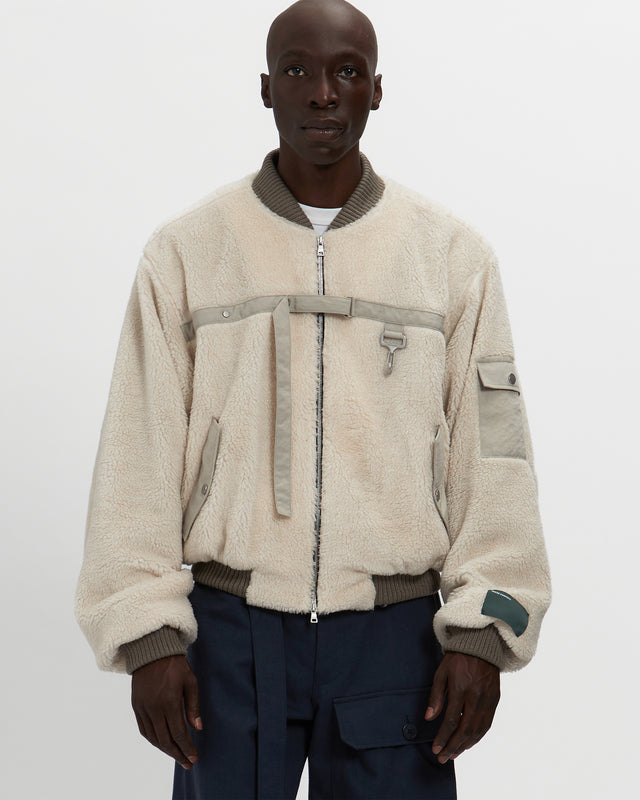 reese cooper Sherpa Fleece Bomber Jacket in Cream & Khaki