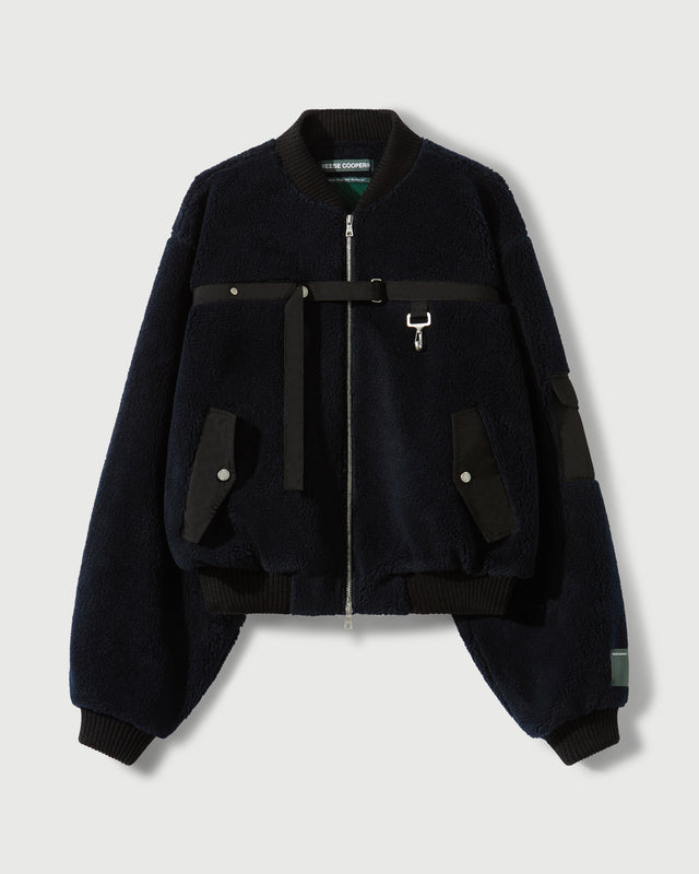 Reese Cooper Sherpa Fleece Bomber Jacket In Navy & Black