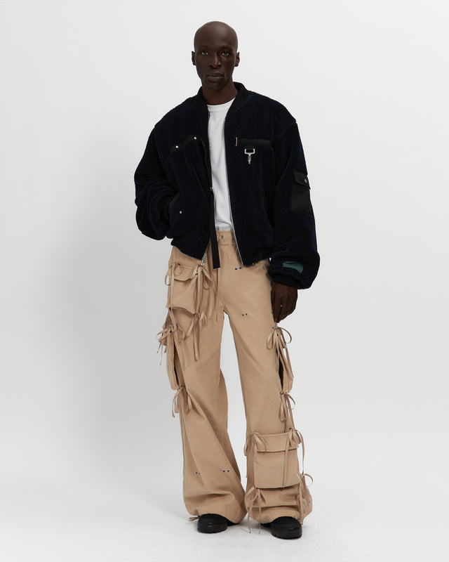 Reese Cooper Sherpa Fleece Bomber Jacket In Navy & Black