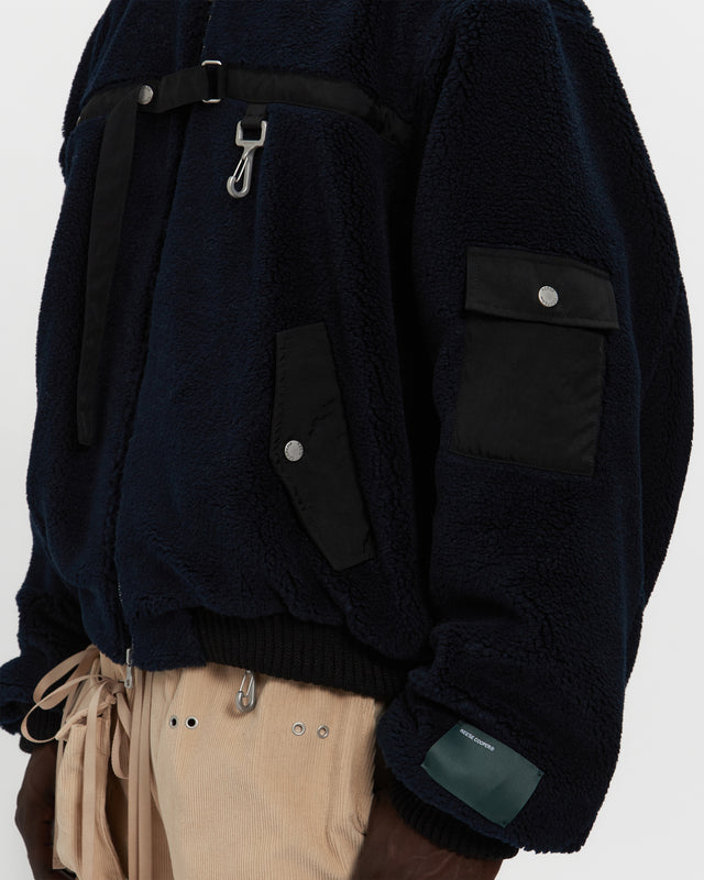 Reese Cooper Sherpa Fleece Bomber Jacket In Navy & Black