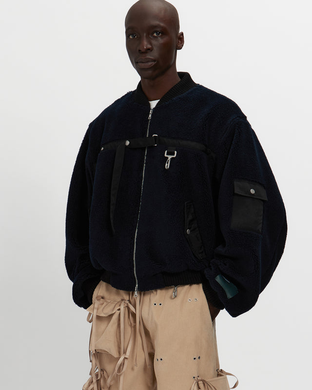 reese cooper Sherpa Fleece Bomber Jacket in Navy & Black