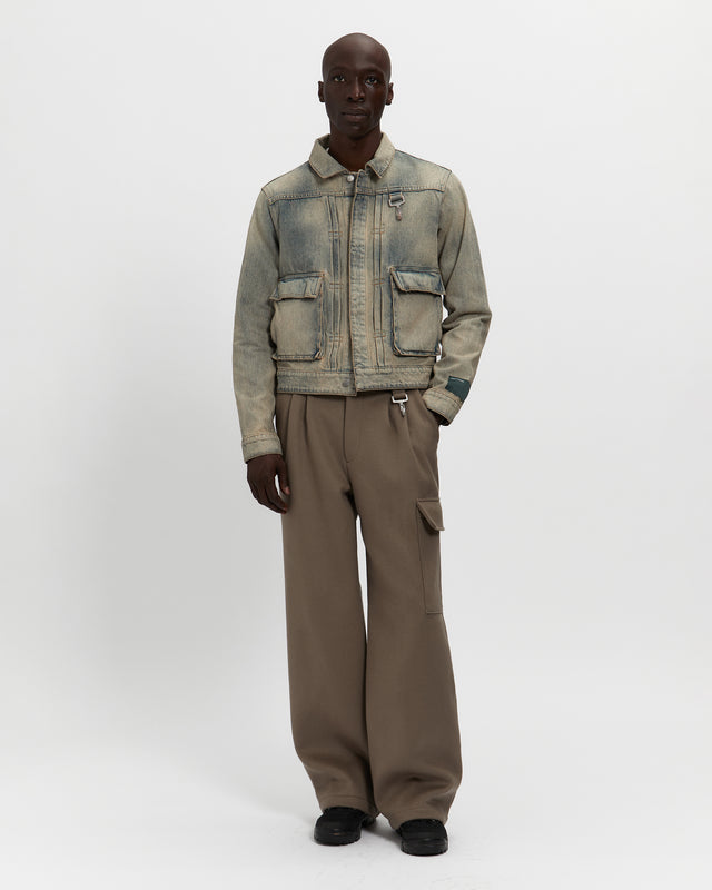 Reese Cooper Washed Denim Concealed Button Trucker Jacket