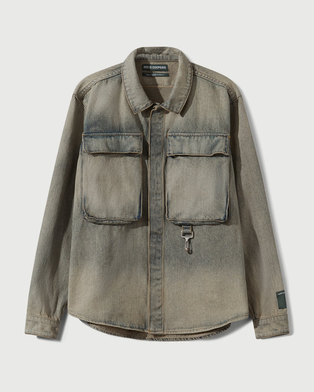 Reese Cooper Washed Denim Concealed Button Work Shirt