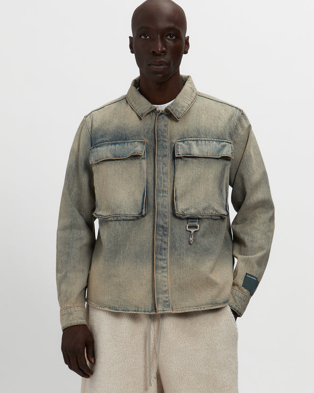 reese cooper Washed Denim Concealed Button Work Shirt