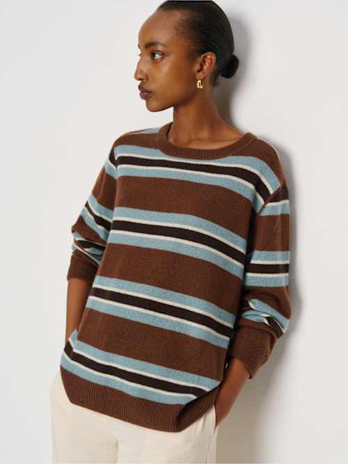 reformation Cashmere Boyfriend Sweater Chocolate Cake Multi Stripe