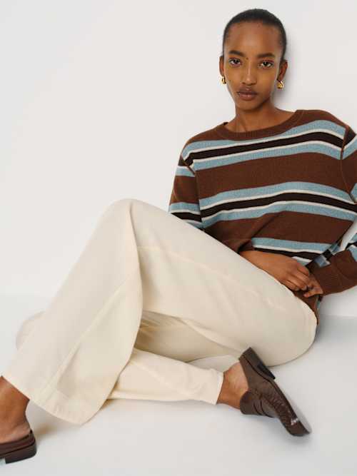 reformation Cashmere Boyfriend Sweater Chocolate Cake Multi Stripe