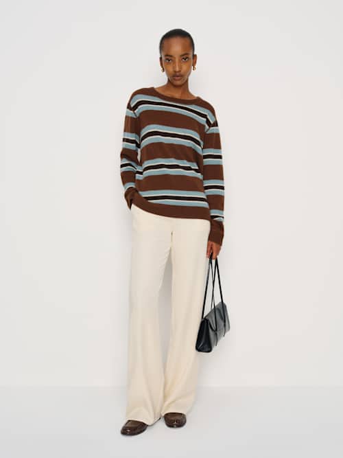 reformation Cashmere Boyfriend Sweater Chocolate Cake Multi Stripe