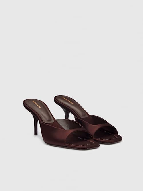 Reformation Clementine Heeled Mule Sandal Cafe Satin