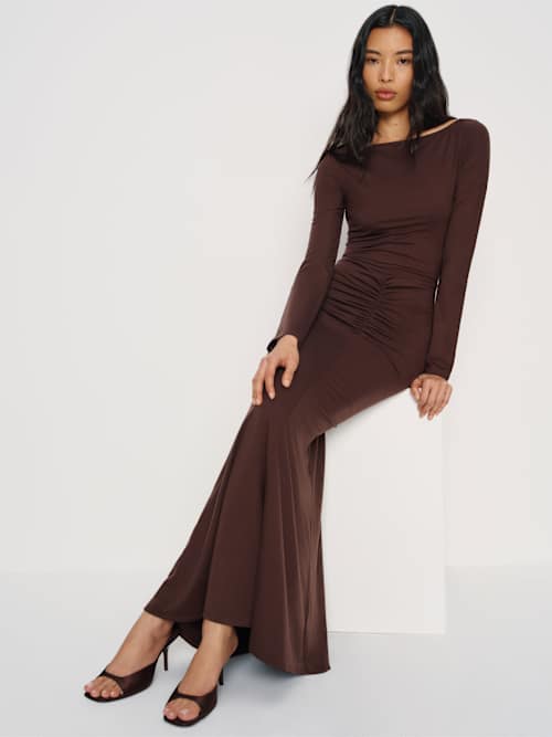 reformation Clementine Heeled Mule Sandal Cafe Satin