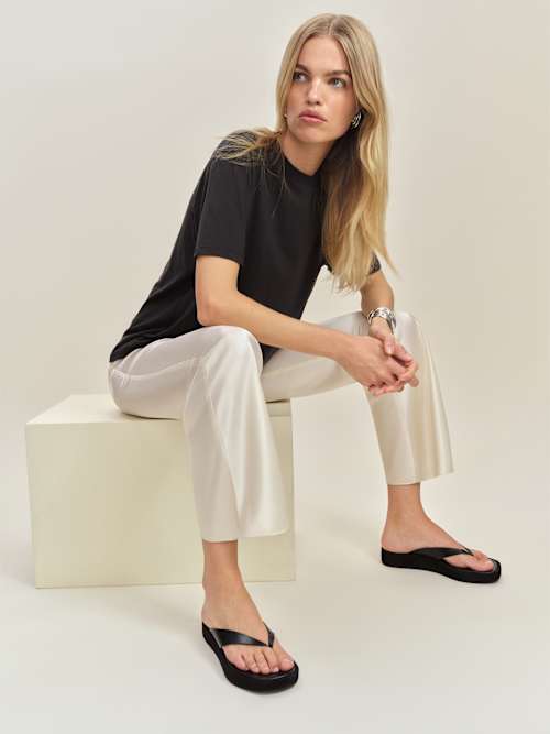 reformation Eden Platform Thong Black Suede Leather