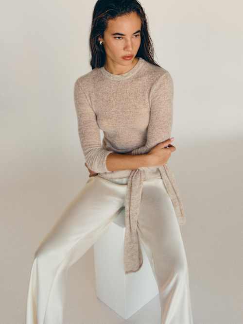 Reformation Gale Satin Mid Rise Bias Pant Fior Di Latte