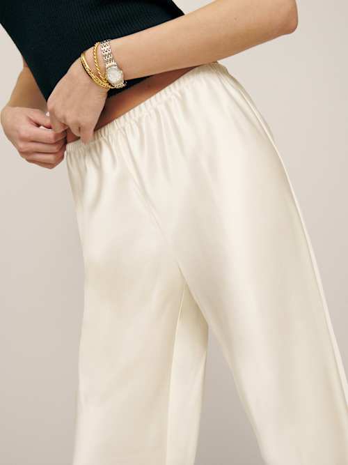 Reformation Gale Satin Mid Rise Bias Pant Fior Di Latte