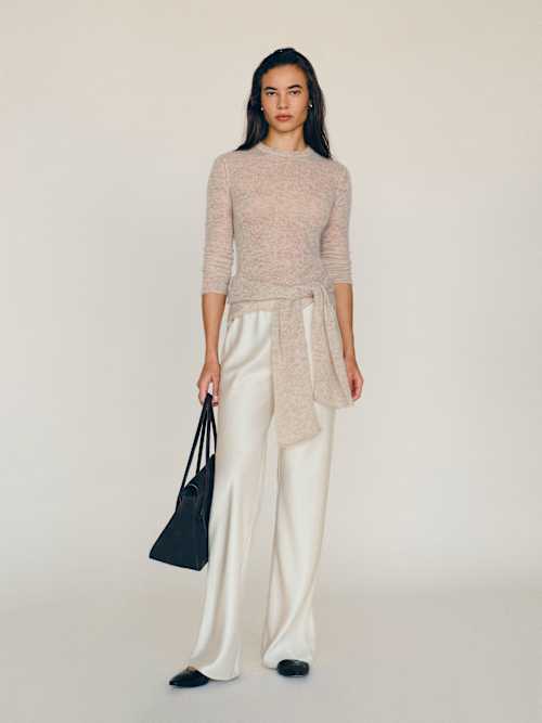 reformation Gale Satin Mid Rise Bias Pant Fior Di Latte