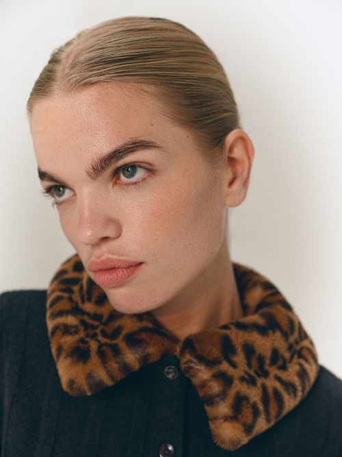 Reformation Hannah Crew Cardigan Black Leopard Faux Fur Collar