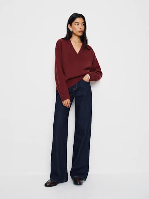 Reformation Jadey Cashmere Oversized V-neck Sweater Chianti