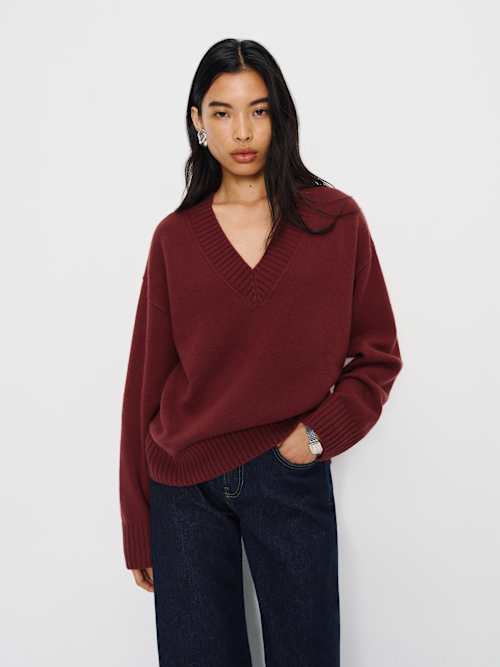 Reformation Jadey Cashmere Oversized V-neck Sweater Chianti