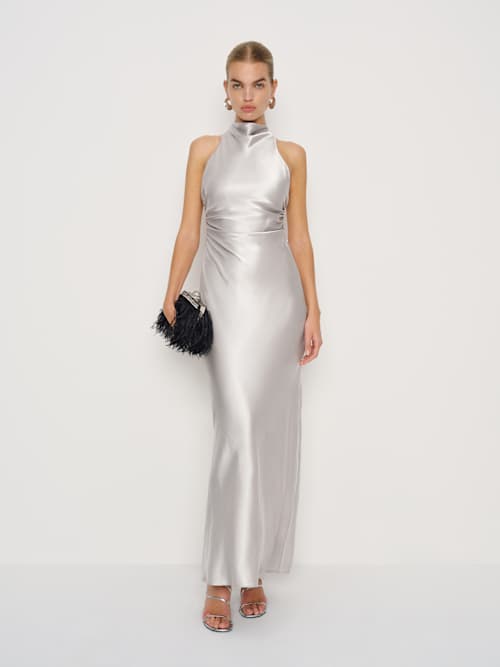 Reformation Anaiis Silk Dress Moonlight