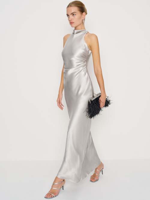 reformation Anaiis Silk Dress Moonlight