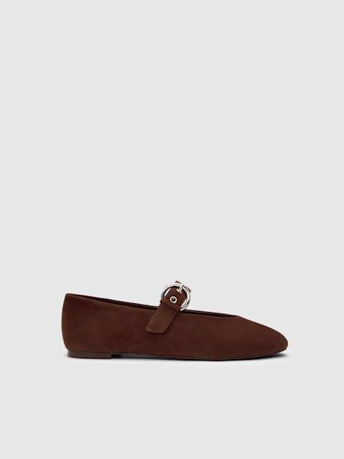 Reformation Bethany Ballet Flat Espresso Suede