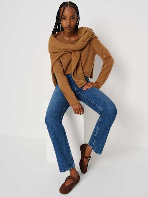 Reformation Bethany Ballet Flat Espresso Suede