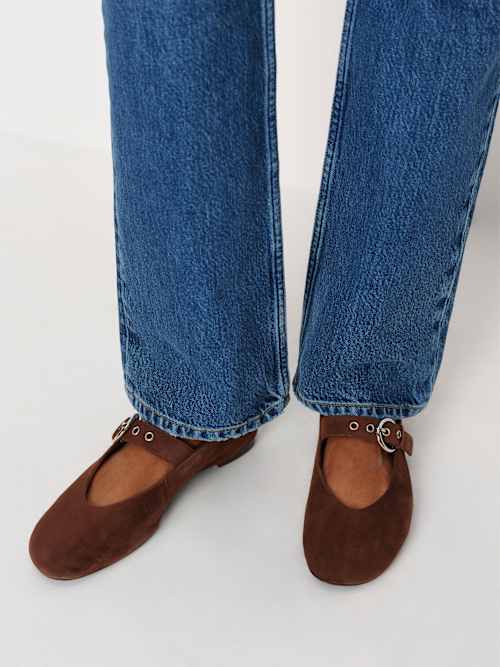 reformation Bethany Ballet Flat Espresso Suede