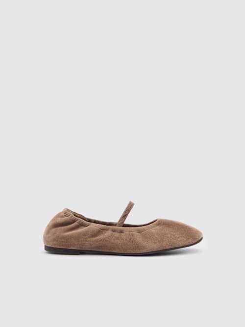 Reformation Buffy Ruched Ballet Flat Farro Suede