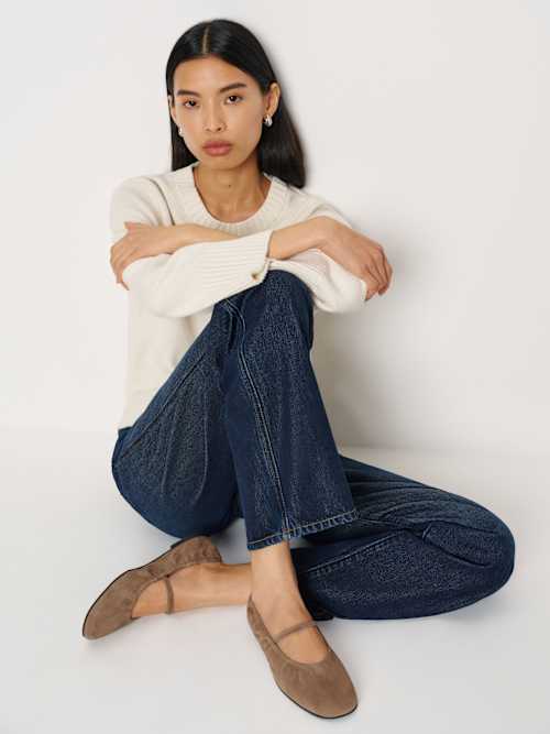 reformation Buffy Ruched Ballet Flat Farro Suede