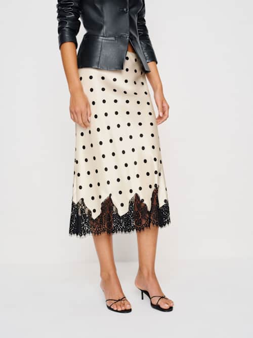 Reformation Carolina Silk Skirt Sundae Dot