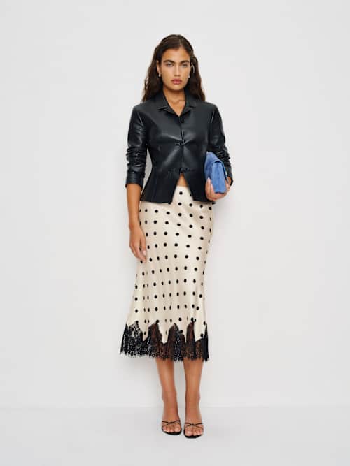 reformation Carolina Silk Skirt Sundae Dot