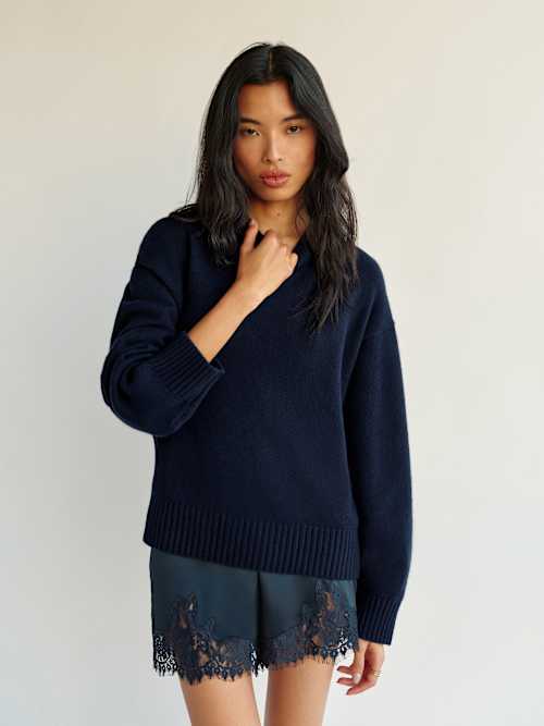 Reformation Cove Cashmere Oversized Crew Navy