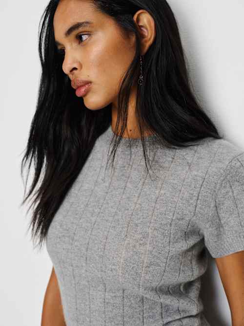 Reformation Darcy Cashmere Tee Ribbed Granite