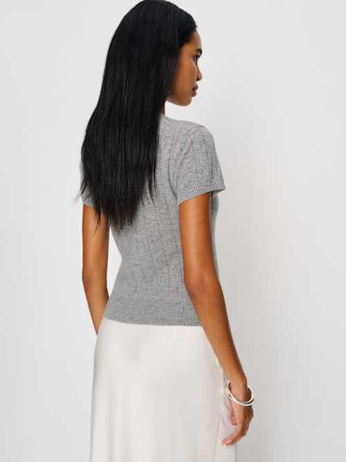 Reformation Darcy Cashmere Tee Ribbed Granite