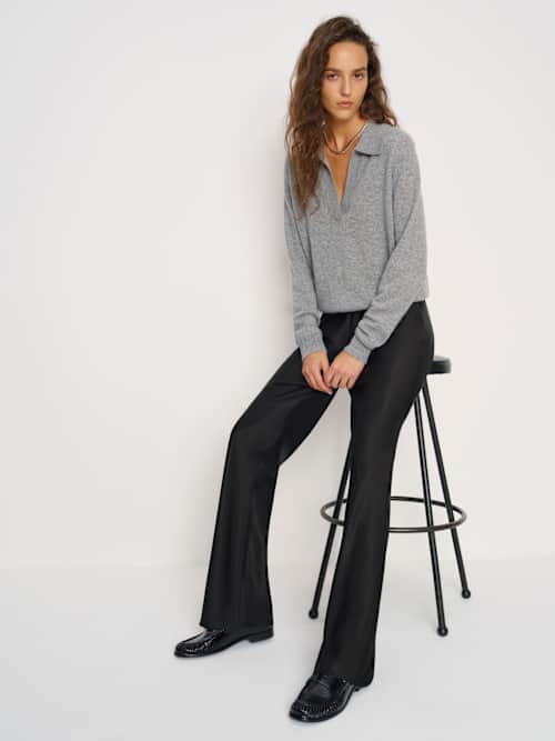 Reformation Gale Satin Mid Rise Bias Pant Black