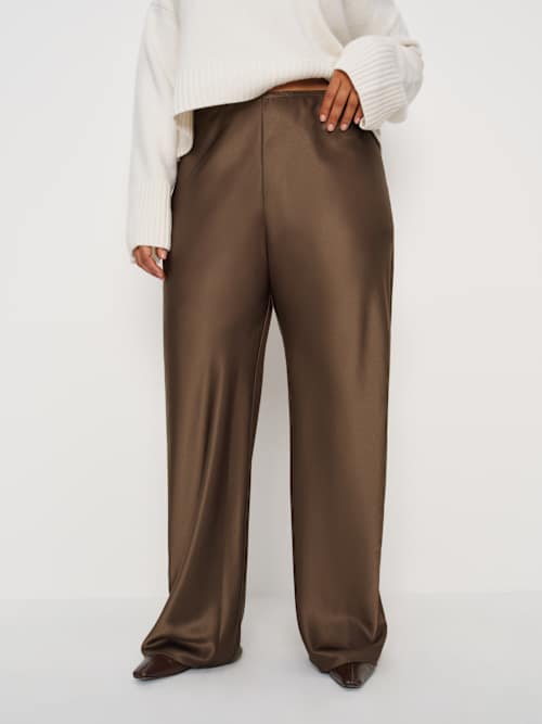 Reformation Gale Satin Mid Rise Bias Pant Es