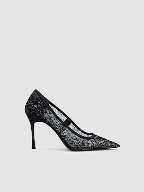 Reformation Joelle Heeled Pump Black Lace