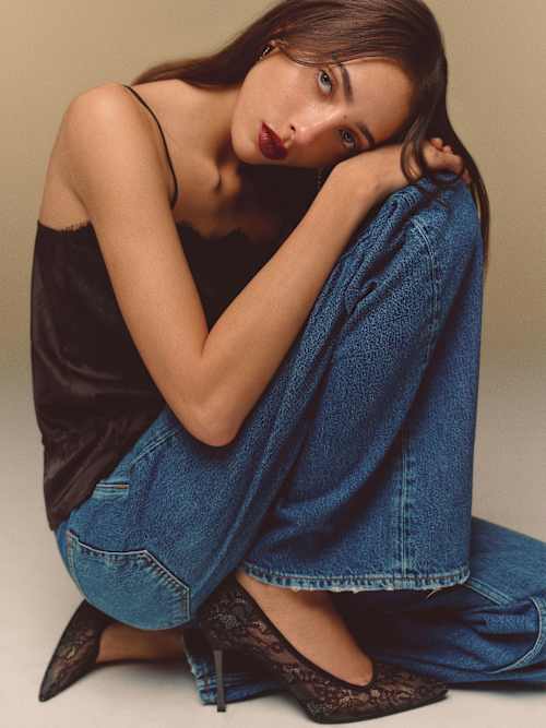 reformation Joelle Heeled Pump Black Lace