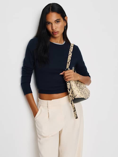 Reformation Lian Cashmere Crew Sweater Navy