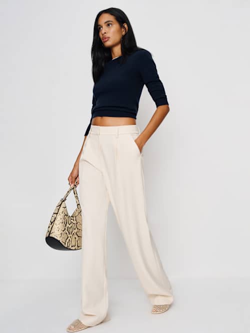 reformation Lian Cashmere Crew Sweater Navy