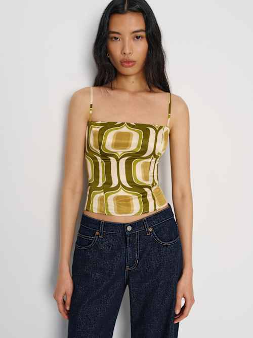 Reformation Overland Silk Top Aloe