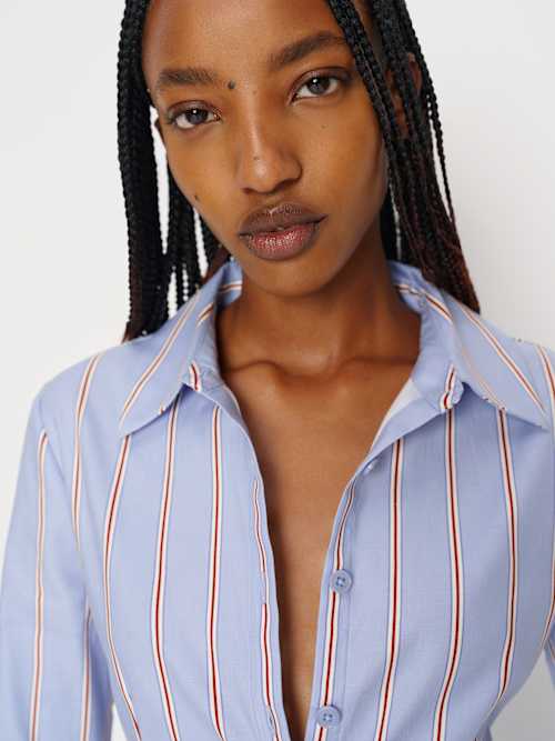 Reformation Raya Fitted Shirt Baby Blue Stripe