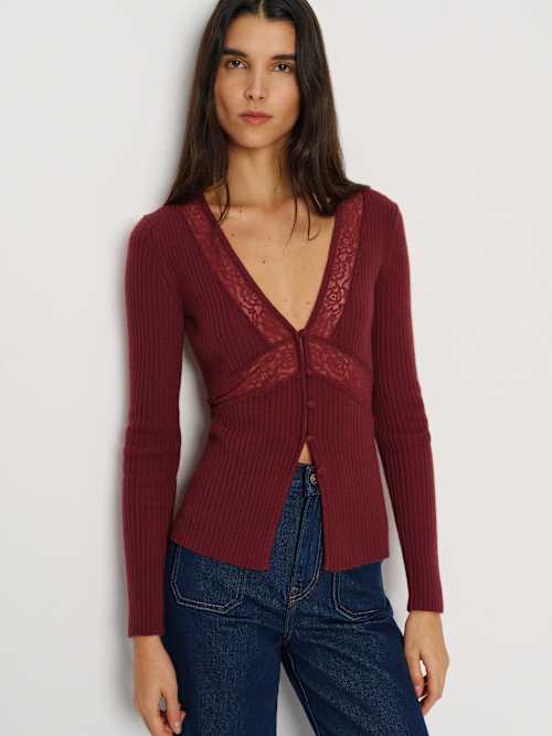 Reformation Sunnvia Lace Cashmere Cardigan