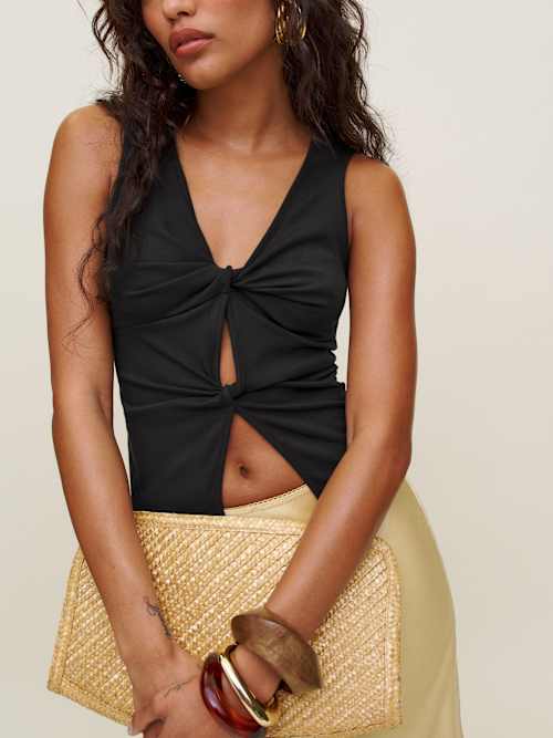 Reformation Tefi Knit Top Black