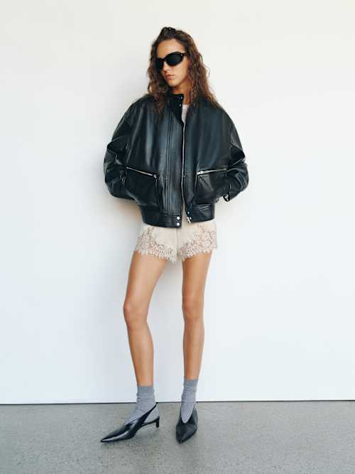Reformation Veda Harrison Leather Oversized Bomber